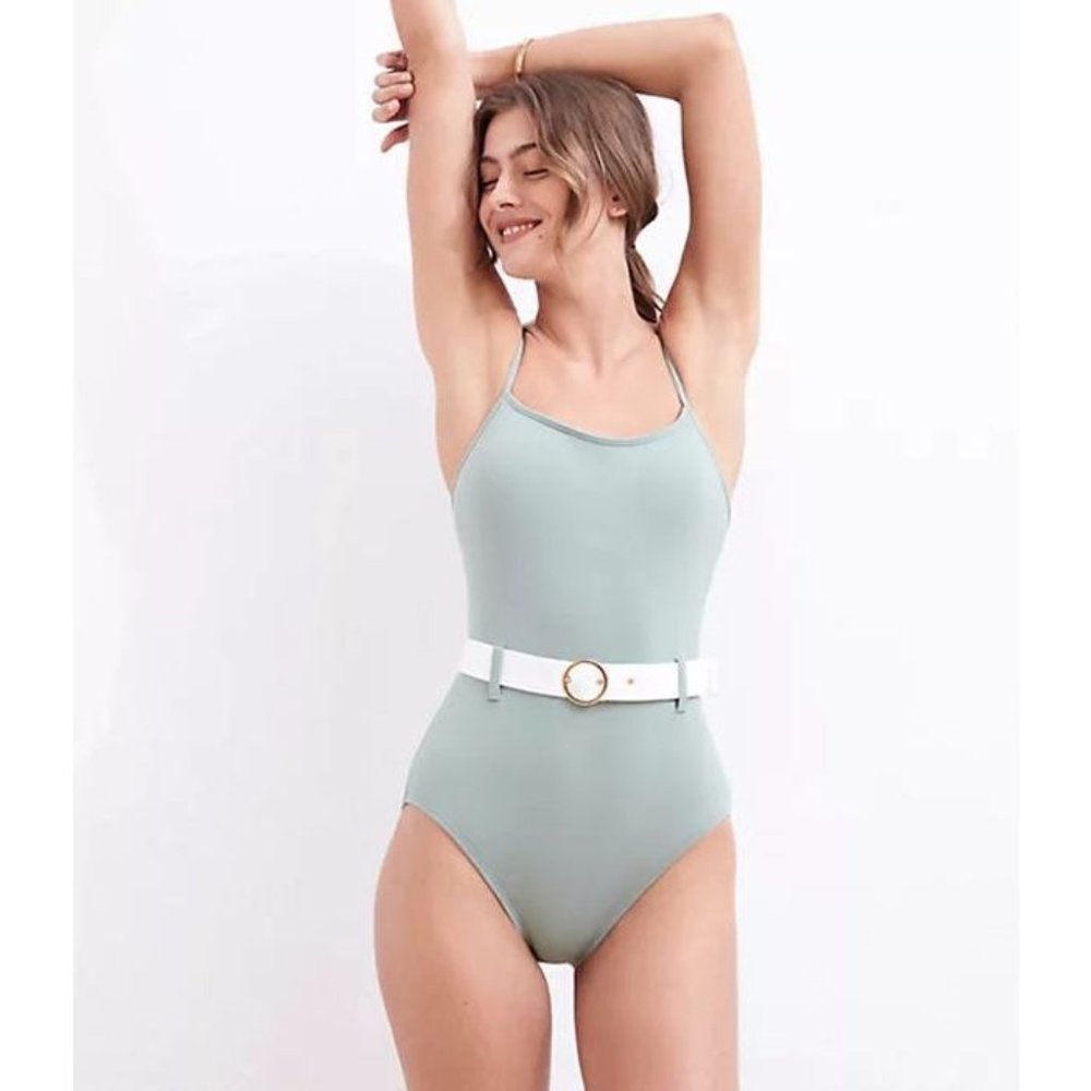 Ann Taylor LOFT Beach Belted One Piece Swimsuit L
